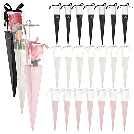 30 наборы 3 цветная бумага букет упаковка коробки, подарочные коробки с одним конусом розы из прозрачного пластика и ленты