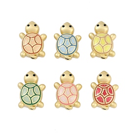 Rack Plating Alloy Enamel Beads, with Sequins, Cadmium Free & Nickel Free & Lead Free, Tortoise, Golden