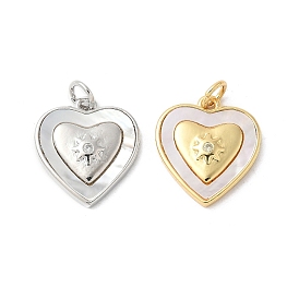 Подвески из латуни с натуральными белыми ракушками, подвески-сердечки с кольцами-прыгунами, долговечный, без свинца и без кадмия, стойки покрытие