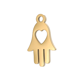 304 подвески из нержавеющей стали, рука хамса с сердечным шармом, долговечный, ионное покрытие (ip)