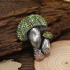 Mushroom Rhinestone Brooch Pin, Alloy Badge for Backpack Clothes, Antique Silver