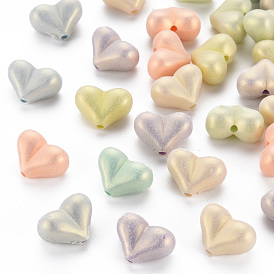 Spray Painted Opaque Acrylic Beads, Frosted, Heart