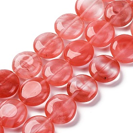 Cherry Quartz Glass Beads Strands, Flat Round