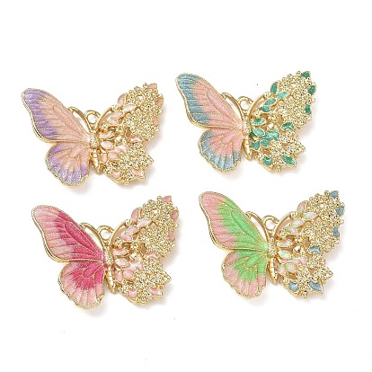 Alloy with Enamel Pendants, with Glitter Powder, Butterfly Charms, Cadmium Free & Nickel Free & Lead Free, Rack Plating, Golden