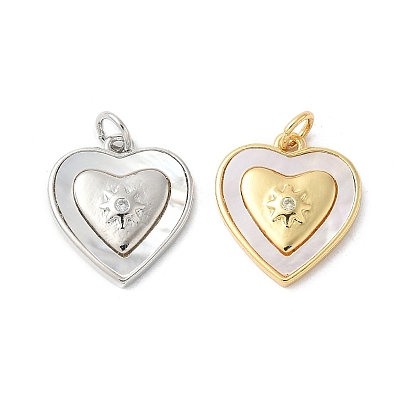 Подвески из латуни с натуральными белыми ракушками, подвески-сердечки с кольцами-прыгунами, долговечный, без свинца и без кадмия, стойки покрытие