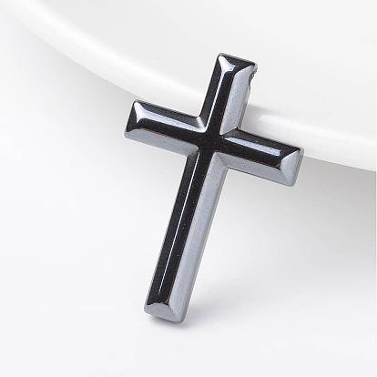 Non-Magnetic Synthetic Hematite Pendants, Cross, 33x22x5mm, Hole: 1.5mm