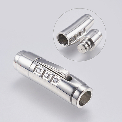 304 Stainless Steel Bayonet Clasps, with Rhinestone, Tube
