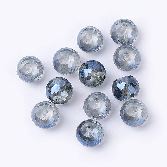 Perles de verre rondelle de galvanoplastie, plein arc-en-plaqué, facette, 8x6mm, trou: 1 mm