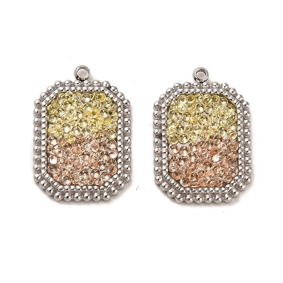 Pendentifs en acier inoxydable, poli miroir avec strass, charme rectangle