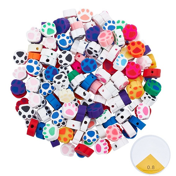DIY-Stretcharmband-Kits, einschließlich handgefertigter Polymerclay-Perlen mit Pfotenabdruck., runder elastischer Stretchfaden mit Kristallen