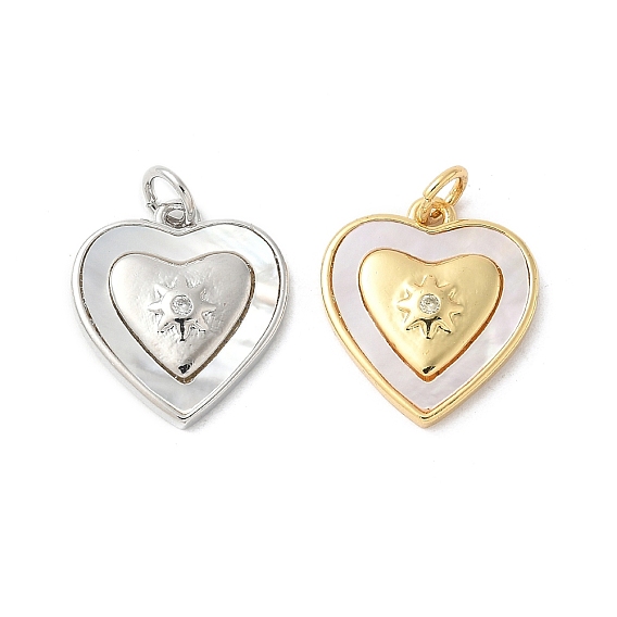 Подвески из латуни с натуральными белыми ракушками, подвески-сердечки с кольцами-прыгунами, долговечный, без свинца и без кадмия, стойки покрытие