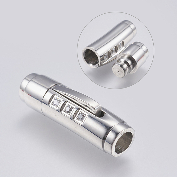 304 Stainless Steel Bayonet Clasps, with Rhinestone, Tube