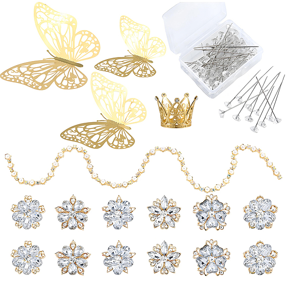 Наборы для самостоятельного украшения букетов цветов, включая значки для лацканов из сплава со стразами, железные и акриловые булавки, украшение для торта из сплава стразов, хрустальные стразы цепочки для чашек