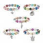 Imitation Pearl Beaded Stretch Bracelet with Drop Charm for Kids, Mixed Shape