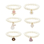 Glass Imitation Pearl Beaded Stretch Bracelet with Alloy Enamel Charms