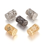 Brass Micro Pave Cubic Zirconia Beads, Long-Lasting Plated, Hollow, Column with Flower