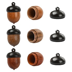 3Pcs 3 Colors Wooden Acorn Box Jewelry Pendants, Autumn Acorn Charm, with Screw Cap, Secret Canister