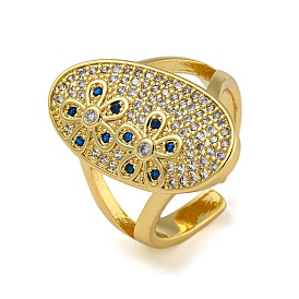 Oval with Flower Brass Micro Pave Cubic Zirconia Open Cuff Rings for Women