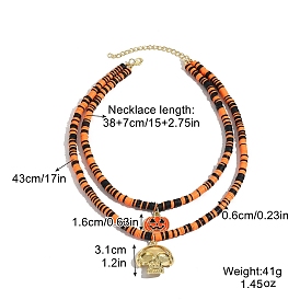 Halloween Handmade Polymer Clay Heishi Beads Double Layer Necklaces for Women, Golden