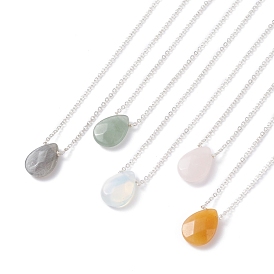 Stone Teardrop Pendants Necklace with Cable Chain for Women, Platumn