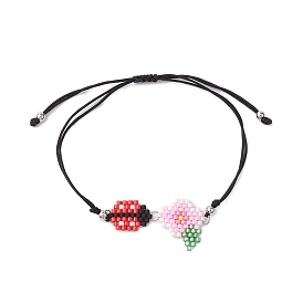 Handmade Flower Ladybird Glass Seed Braided Bead Bracelet, Adjustable Bracelet for Women