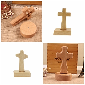 Wood Standing Cross Decor, with Base, Religious Table Altar, for Home Tabletop Display Decoration
