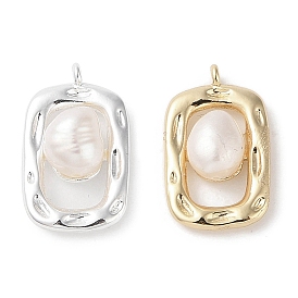 Brass Pendants with Oval Freshwater Pearl, Rectangle Charms