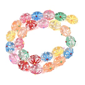 Transparent Glass Enamel Beads, Hand Drawn Beads, Oval with Flower