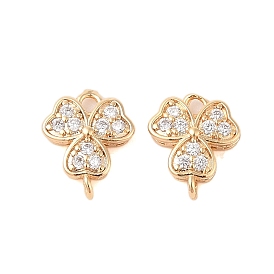 Brass Pave Clear Cubic Zirconia Connector Charms, Clover Links