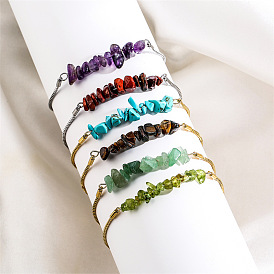 Bracelet améthyste oeil de tigre en pierre colorée, bijoux de mode en acier inoxydable naturel