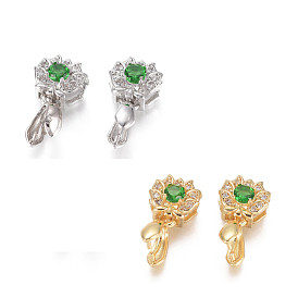 Brass Micro Pave Cubic Zirconia Ice Pick Pinch Bails, Long-Lasting Plated, Lotus