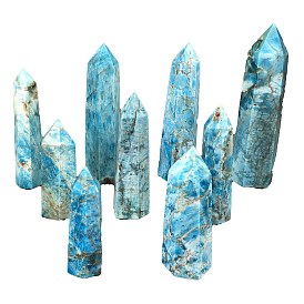 Pointed Tower Natural Apatite Healing Stone Wands, for Reiki Chakra Meditation Therapy Decoration, Hexagonal Prism
