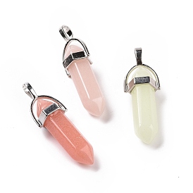 Synthetic Luminous Stone Pointed Pendants, Faceted Bullet Charms, with Platinum Plated Alloy Findings