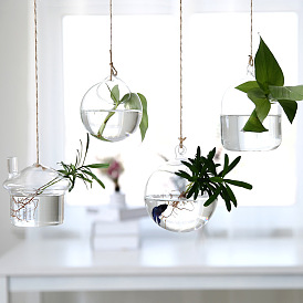Hanging Glass Plants Planters, Transparent Hydroponic Glass Vase for Indoor Garden Home Decoration