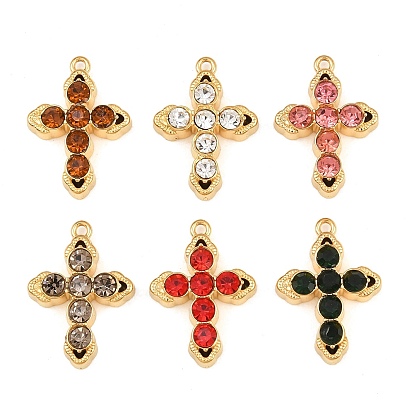 Pendentifs en acier inoxydable, avec strass, charmes croisées, placage ionique (ip), réel 304 k plaqué or