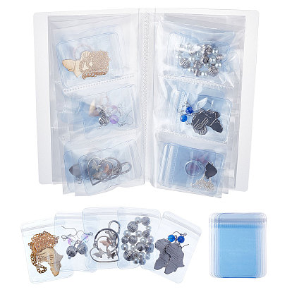 1PC Rechteck Kunststoff transparent Schmuck Halter Buch, 84 Slots, mit 50 Stück wiederverschließbaren PVC-Beuteln, für tragbare Aufbewahrung des Karten-Organizers