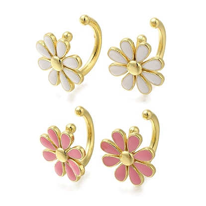 Серьги-манжеты из латуни с цветочным покрытием, с эмалью, долговечный, без свинца и без кадмия, реальный 18 k позолоченный