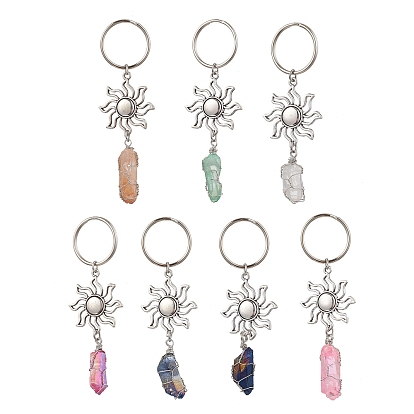 Брелок из натурального кварца и сплава, с железными кольцами, солнце