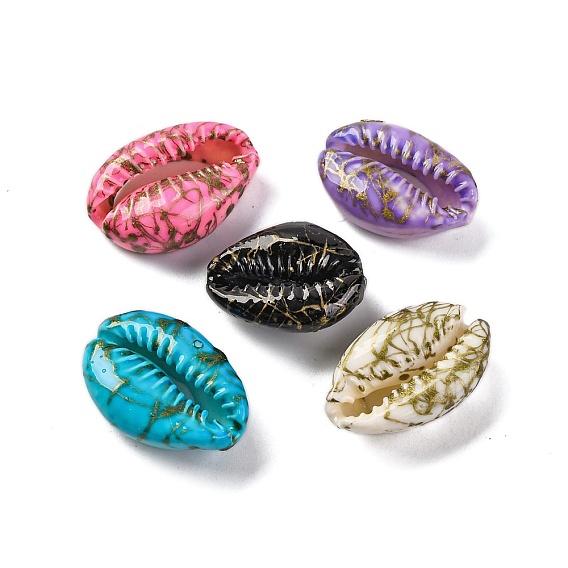 Бусины из ракушек каури, окрашенные распылением и вытяжные, нет отверстий / незавершенного