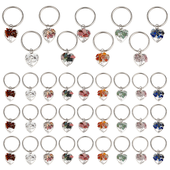 36шт 9 стильные брелки из натуральных драгоценных камней, с железной фурнитурой, дерево, платина