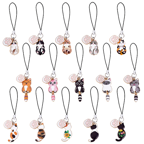 15шт. сплав эмалированные мобильные ремешки. форма кошки