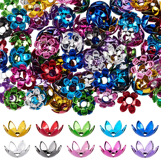 150шт 10 цвета акриловые колпачки для бусин, 6-лепестков цветка