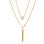 Alloy Link Chains Double Layered Necklaces, with Cubic Zirconia Teardrop Pendant