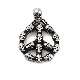 Retro 304 Stainless Steel Big Pendants, Peace Sign with Skull Charm