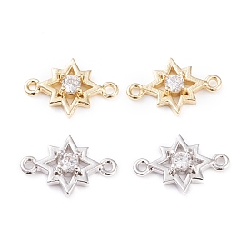 Brass Micro Pave Cubic Zirconia Links, Long-Lasting Plated, Star, Clear