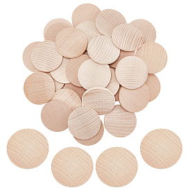 PandaHall Elite 40Pcs Unfinished Beech Wooden Round Pieces, Wood Discs, Wood Craft Accessories
