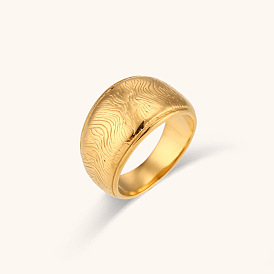 Retro Patterned Round Bag Face Ring, Stainless Steel Simple 18K Gold Plated Jewelry
