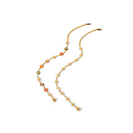 Pulsera de cadena con eslabones y flores esmaltadas, joyas de acero inoxidable chapado en oro para mujer.