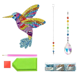 Hummingbird Diamond Painting Kit, Including Acrylic Rhinestones Bag, Diamond Sticky Pen, Tray Plate, Metal Chain Pendant, Glue Clay and Canvas