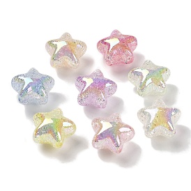 UV Plating Transparent Rainbow Iridescent Acrylic Beads, Pentacle